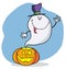 Cartoon character happy ghost pumpkin leaves