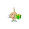 Cartoon character of happy jicama with gift box