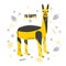Cartoon character of happy lama. Funny animal of yellow-black color with a satisfied facial expression. Inscription - I am happy.