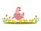 Cartoon character hen and little chickens in the meadow vector isolated on white background