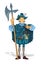 Cartoon character, historical guard with a lantern and halberd. Vector illustration. EPS10
