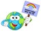 Cartoon character human earth holding banner with hope message rainbow against crisis period vector illustration isolated