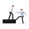 Cartoon character illustration of business friend helping each other. Business man giving hand to help. Flat design concept