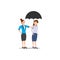 Cartoon character illustration of business friend helping each other. Business woman giving umbrella. Flat design concept isolated