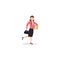 Cartoon character illustration of business young woman running carry the box and briefcase. Flat design isolated on white