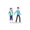 Cartoon character illustration of happy couple and lover. Boyfriend and girlfriend holding hand. Flat design isolated on white