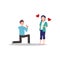 Cartoon character illustration of happy couple and lover. Marriage proposal from boyfriend to girlfriend. Man kneeling to give