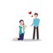 Cartoon character illustration of happy couple and lover. Marriage proposal from girlfriend to boyfriend. Woman kneeling to give