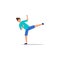 Cartoon character illustration of human action poses postures. Flat design of young man kicking concept isolated on white