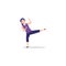 Cartoon character illustration of human action poses postures. Flat design of young woman kicking concept isolated on white