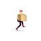 Cartoon character illustration of young man courier delivery running carry the box. Flat design isolated on white background