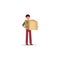 Cartoon character illustration of young man courier delivery standing carry the box. Flat design isolated on white background