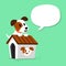 Cartoon character jack russell terrier dog and kennel with speech bubble