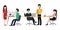 Cartoon character with Men and women sitting at desk and standing in meeting room, working at computers vector