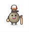 Cartoon character of money sack as a baseball player
