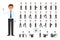 Cartoon character office business man vector illustration. Flat style design eyeglasses worker male person poses set