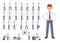 Cartoon character of office manager different poses, emotions design set.