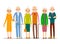 Cartoon character old group. Older people are standing together and smiling. Retired elderly senior age couple. Happy aged friends