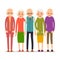 Cartoon character old group. Older people are standing together and smiling. Retired elderly senior age couple. Happy aged friends