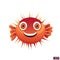 Cartoon character orange blowfish smiling