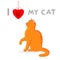 Cartoon character orange British cat. I love my cat. Red British male cat with red heart.