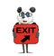 Cartoon Character Panda Holding Exit Sign