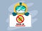 Cartoon character Personal safety equipment body protection. Holding message board stop covid 19 coronavirus. Vector illustration