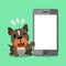 Cartoon character pitbull terrier dog and smartphone