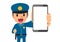Cartoon character policeman with blank screen smartphone