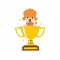 Cartoon character poodle dog with gold trophy cup award