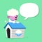 Cartoon character poodle dog and kennel with speech bubble