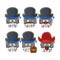Cartoon character of printer with various pirates emoticons