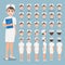 Cartoon character with professional nurse in smart uniform for animation. Front, side, back, 3-4 view character. Separate parts of