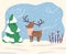 Cartoon Character, Reindeer Stand in Winter Forest