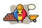 Cartoon character of romania flag badge as a builder