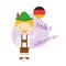 Cartoon character saying hello and welcome in German