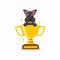 Cartoon character scottish terrier dog with gold trophy cup award