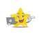 Cartoon character of shiny star clever student studying with a laptop