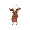 Cartoon character of sleepwalker moose. Wild forest animal. Brown Eurasian elk with large branched horns. Flat vector