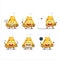 Cartoon character of slice of custard tart with various chef emoticons