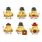 Cartoon character of slice of custard tart with various pirates emoticons