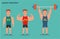 A cartoon character, a strong man, the athlete. Sport motivation. Flat illustration