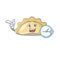 Cartoon character style pierogi with having clock