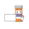 Cartoon character style of pills drug bottle holding a white board