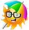 Cartoon Character of sun in sunglasses with umbrella