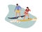 Cartoon character surfing. Vector people beach activities. Summer illustrations surfboard on waves