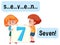 Cartoon character of two kids spelling the number seven