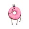 Cartoon character of vanilla glazed doughnut with sprinkles. Funny donut with surprised face expression. Dessert food