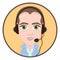 Cartoon character, vector drawing portrait boy call center operator, icon, sticker. Man with big eyes with a headset, headphones a