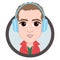 Cartoon character, vector drawing portrait boy in headphones listening to music, man smile emotion, icon, sticker. Guy big brown e